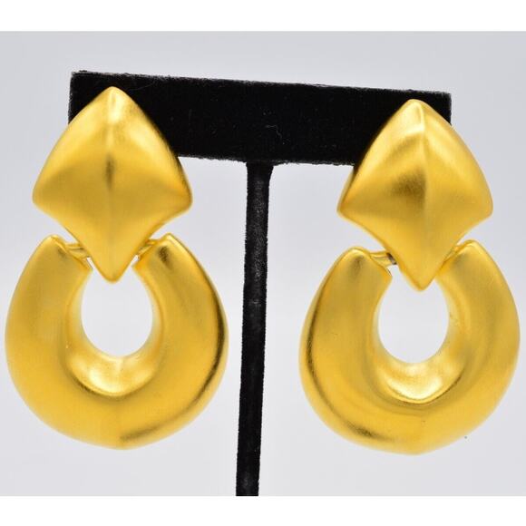 Givenchy Vintage Huge Clip On Earrings Brushed Gold Chunky Signed NOS 1980s BinX - Picture 1 of 12